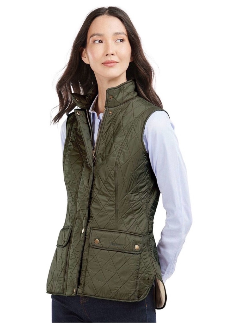 Barbour Wray diamond-quilted gilet in olive green Size 4